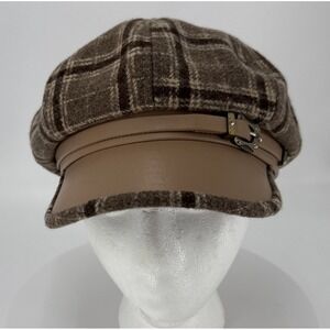 Women's Newsboy Cap Hat Cabbie Plaid Ireland Buckle Accent-Browns